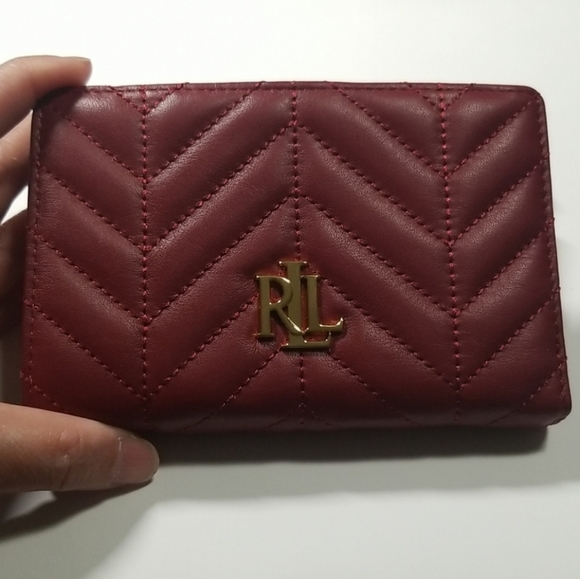 NWT Lauren Ralph Lauren Carrington New Compact Leather Wallet In Red - Picture 2 of 12